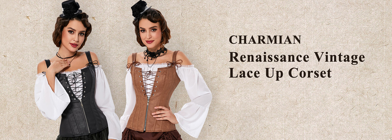 Renaissance Lace Up Steampunk Vintage Boned Bustier Corset Top with Ga – Charmian  Corset