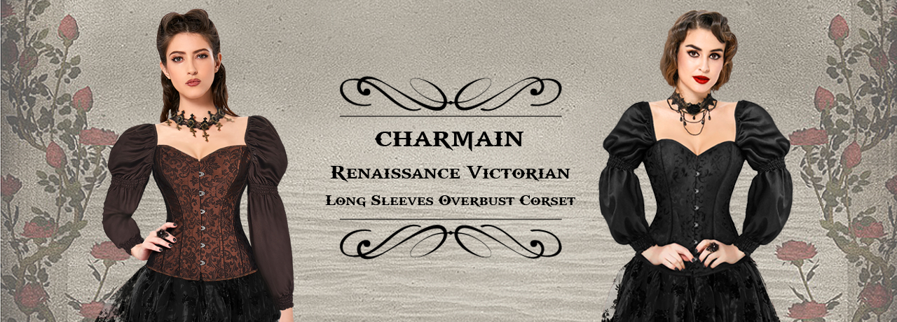 Charmian Women's Renaissance Victorian Brocade Long Sleeves