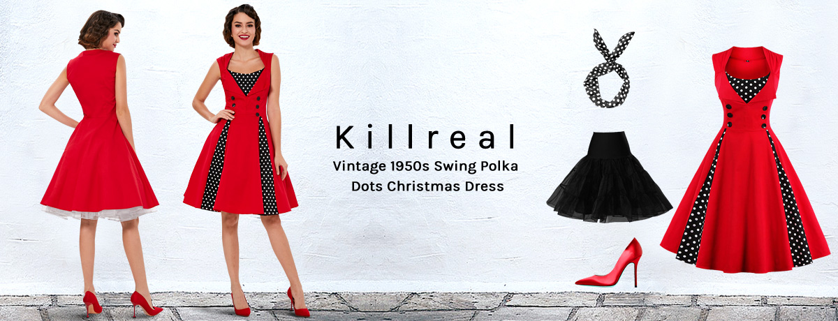 Polka Dot Retro Vintage Style Cocktail Party Swing Dress – killreal fashion