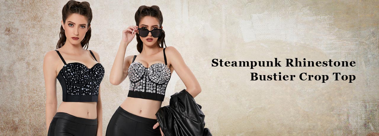 Punk Rhinestone Push Up Bra Clubwear Party Bustier Crop Top – Charmian  Corset