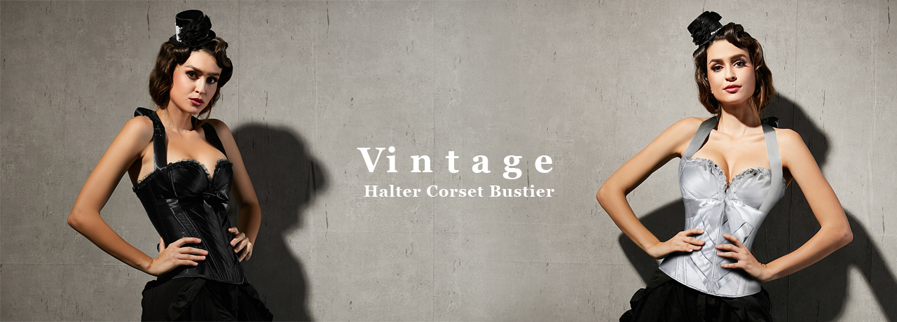 Burlesque Vintage Satin Halter Boned Zipper Bustier Corset Top – Charmian  Corset